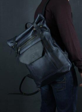 海外代购Rolltop◇手作耐用卷顶真皮包男士笔记本电脑包双肩背包