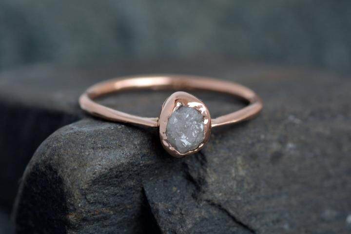 海外代购Diamond◇手作原始天然钻石白钻纯银18K金结婚钻戒戒指
