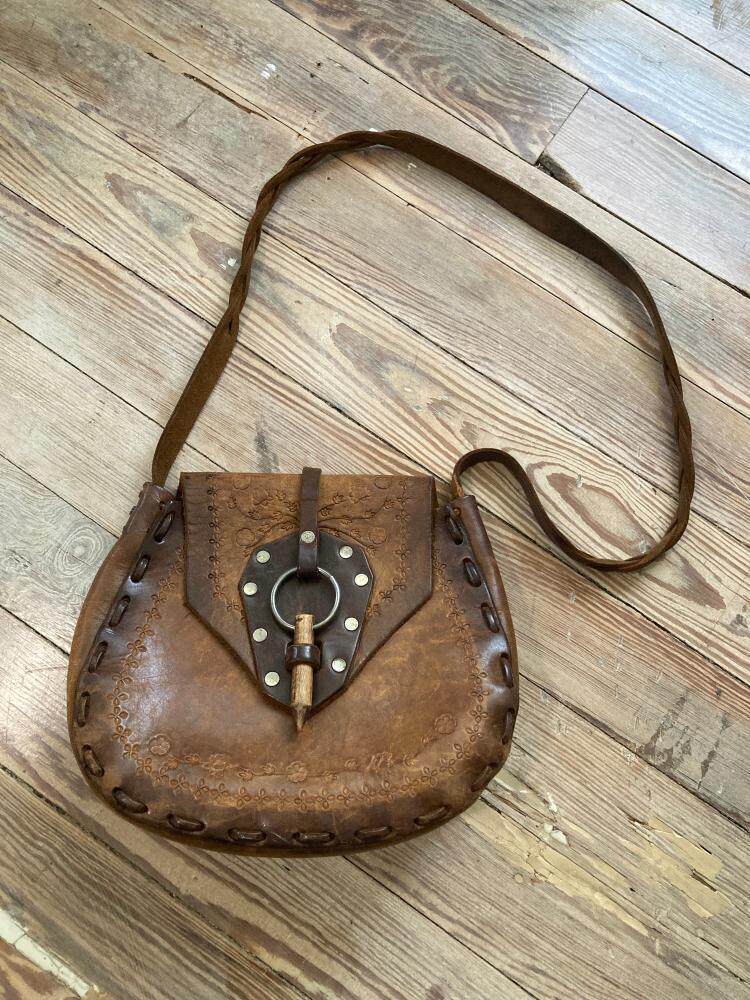 美国代购handcrafted▼古着1970s手工艺术品木质钱包斜跨单肩包
