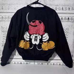 美国代购 古着90年代收藏闪亮亮片米老鼠飞行员夹克外套 Jacket㊣