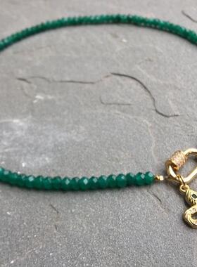 美国代购Necklace㊣  手作华丽精致天然绿色翡翠串珠蛇吊饰项链