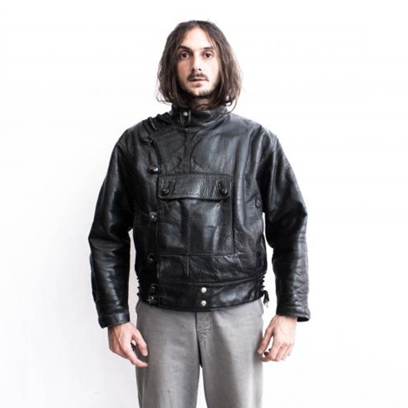 法国代购Punk◇古着朋克摇滚飞行员瑞典摩托车绗缝真皮夹克皮衣