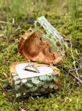 土耳其代购Wedding◎手作透明环氧树脂绿色花朵心形求婚戒指盒