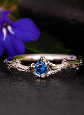 女白金天然蓝宝石镶嵌戒指结婚