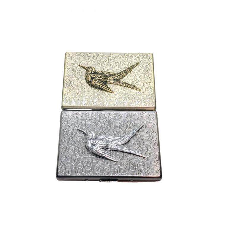 Embossed㊣美国代购 手作迷人复古手工压花精致蜂鸟浮雕金属烟盒