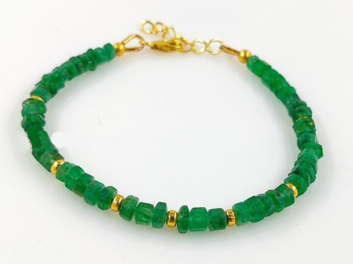 海外代购natural㊣ 手作华丽六角形天然祖母绿翡翠宝石串珠手链