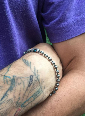 男纯银复古绿松石镶嵌球链手链