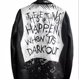 美国代购Jacket㊣ 手作哥特朋克手绘定制字母皮革机车夹克皮衣