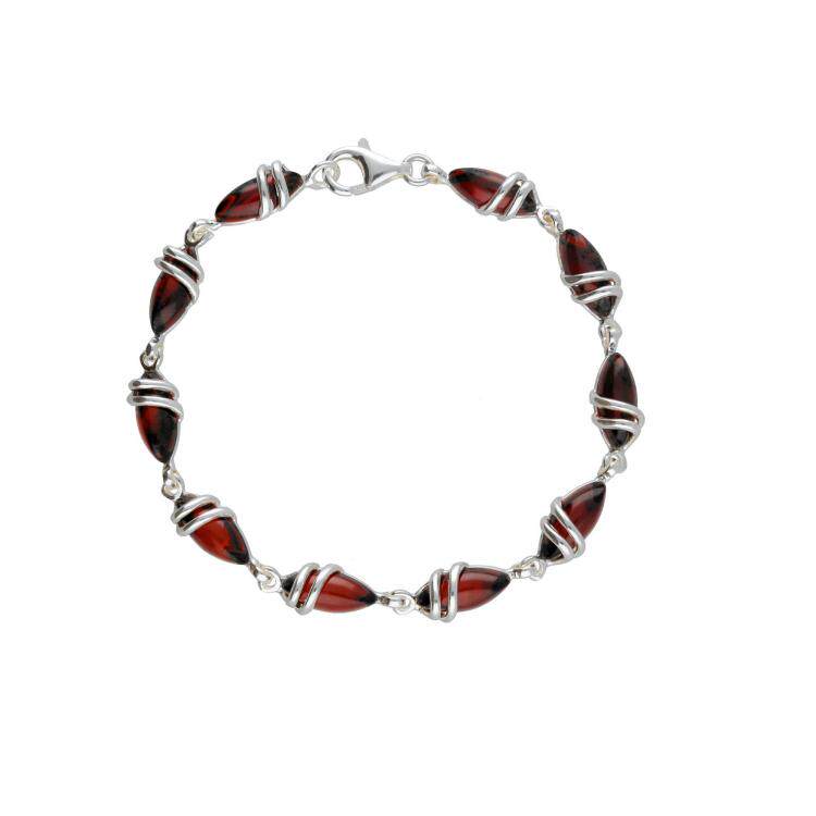 英国代购Bracelet ▼手作波罗的海樱桃琥珀圆形宝石925 纯银手链