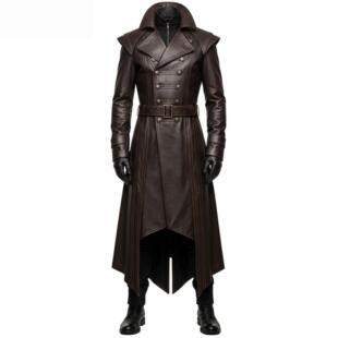 美国代购 腰带黑色真皮夹克皮衣 Trench◇手作中世纪哥特暗黑长款