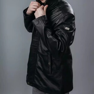 中长外套皮衣 手作精致黑色真牛皮商务男士 加拿大代购 Jacket㊣