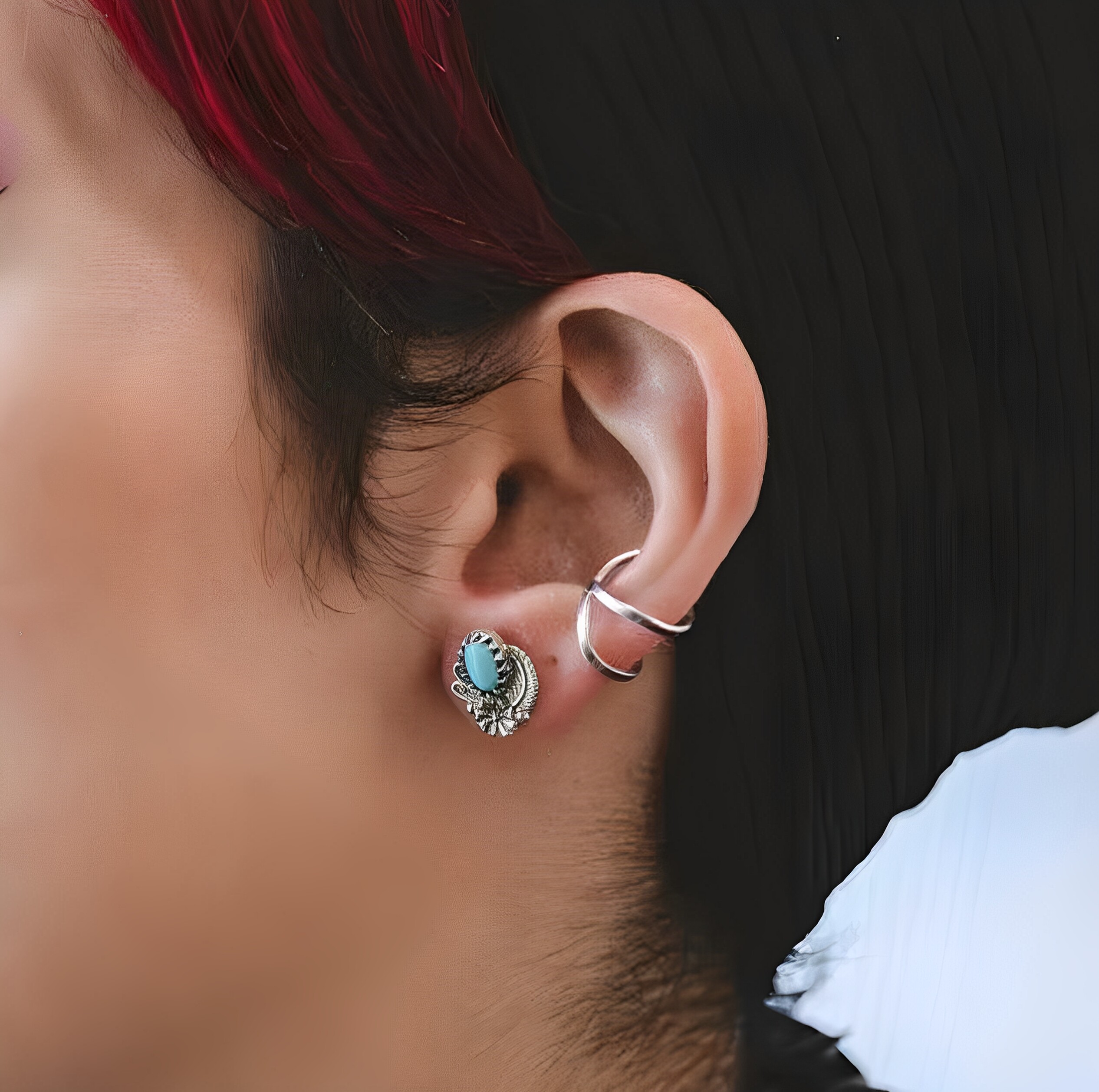 美国代购Earrings㊣ 手作西南风格精致小巧天然绿松贴花耳环耳饰