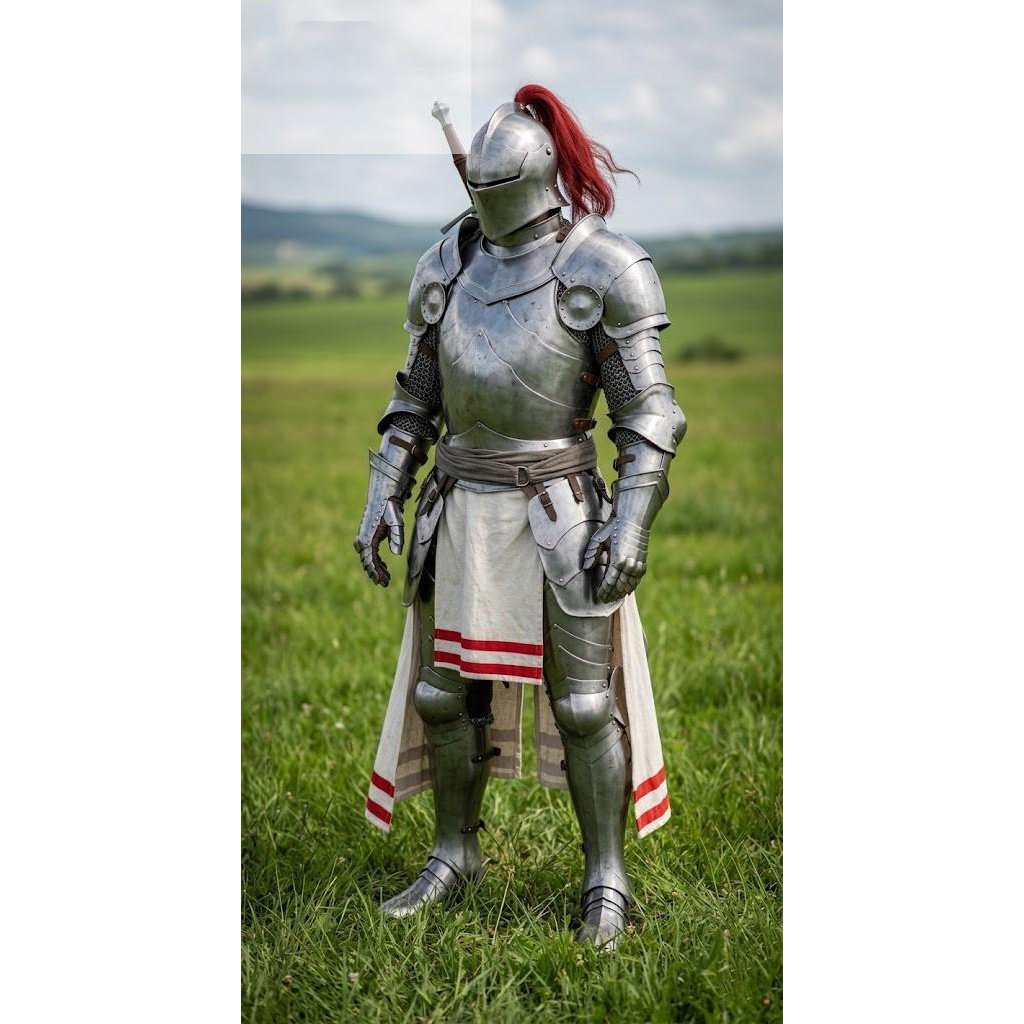 海外代购Helmet㊣ 手作角色扮演中世纪骑士红色羽饰头盔盔甲套装