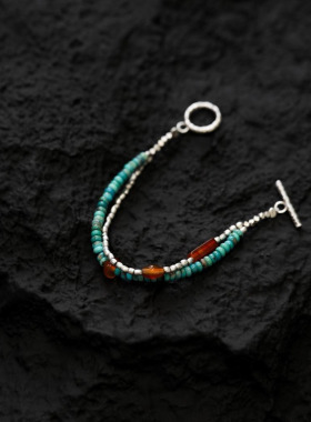 天然绿松石不规则宝石纯银手链