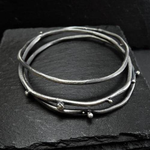 波兰代购Bangles手作简约精致复古氧化银三个一套手镯手链