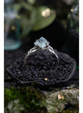 挪威代购Fluorite㊣ 手作简约复古氧化纯银镶嵌天然萤石水晶戒指