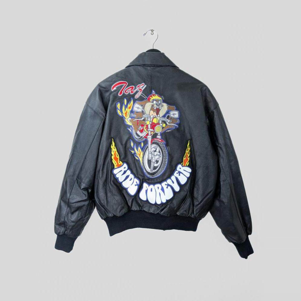 美国代购Jacket ▼古着经典火焰 1998年大嘴怪摩托车机车皮夹克