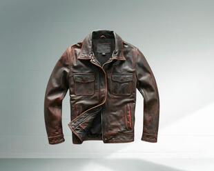 Biker㊣海外代购 手作迷人拉链口袋仿旧棕色真皮夹克摩托车皮衣