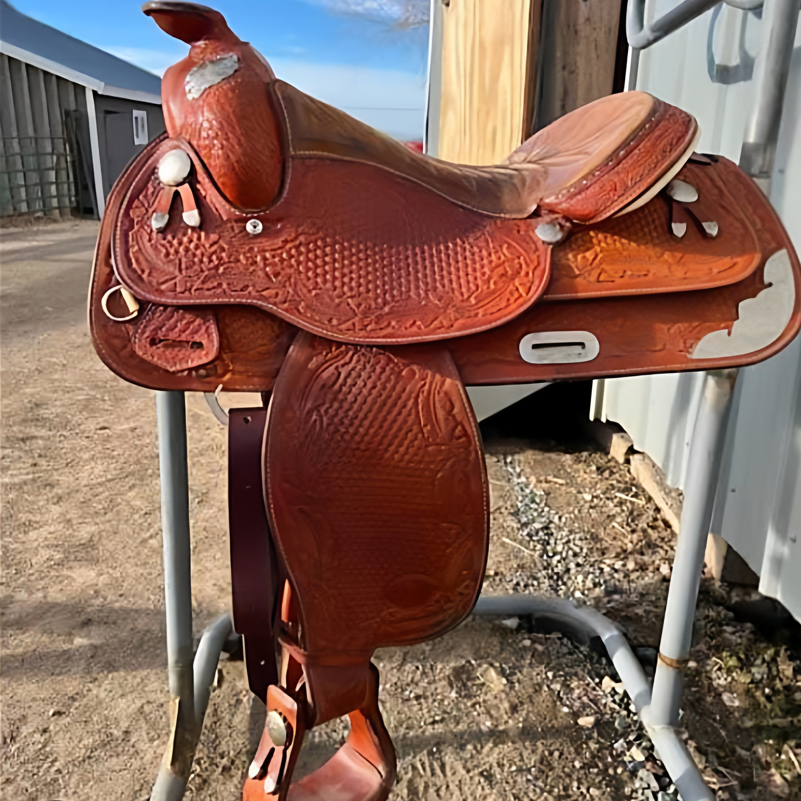 海外代购Saddle手作定制栗色雕刻配套马笼头胸带等配件西部马鞍