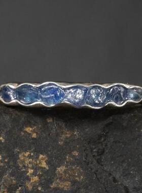 天然多颗蓝色蓝宝石镶嵌戒指结婚