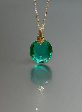 以色列代购Necklace㊣ 手作华丽椭圆形刻面绿色宝石14K镀金项链