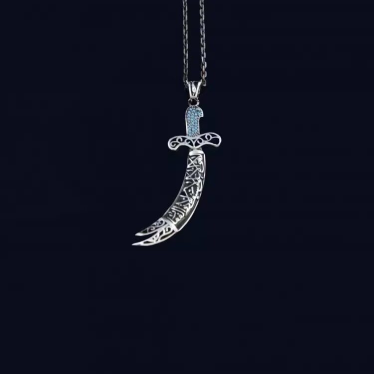 土耳其代购Necklace㊣ 手作华丽绿松石镶嵌个性定925纯银剑项链