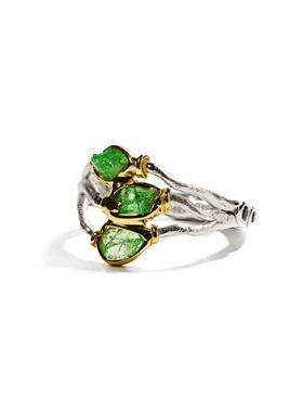 手作天然石榴石黑尖晶石纯银戒指