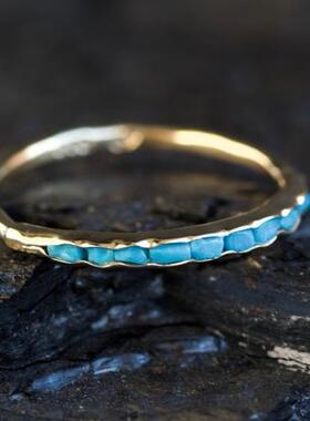 纯银14K金天然睡美人绿松石戒指