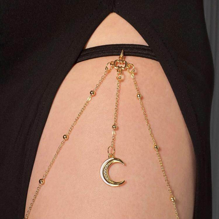 美国代购Moon◇手作性感钻石月亮新月形吊坠女士身体链大腿链脚链