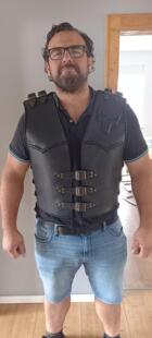 意大利代购 Biker◇手作黑色厚实耐穿皮革骷髅压花摩托车皮背心