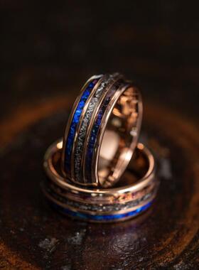 玫瑰金碳化钨陨石星云蛋白石戒指