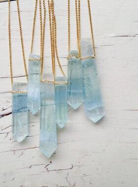 美国代购Necklace㊣ 手作华丽淡蓝色海蓝宝石吊坠14k金填充项链