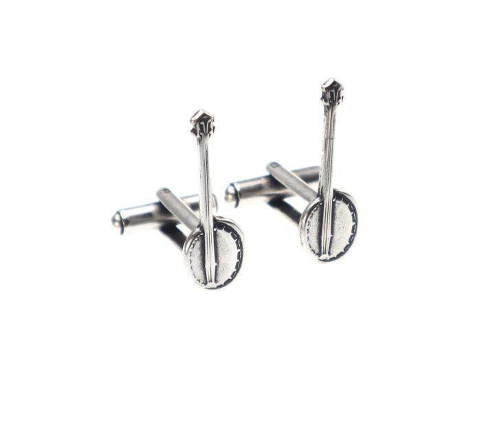 美国代购Silver◇手作复古可爱个性班卓琴乐器音乐黄铜镀纯银袖扣