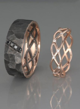 情侣14K金天然钻石镶嵌对戒戒指