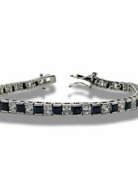 手作黑缟玛瑙镶钻镀白金手链