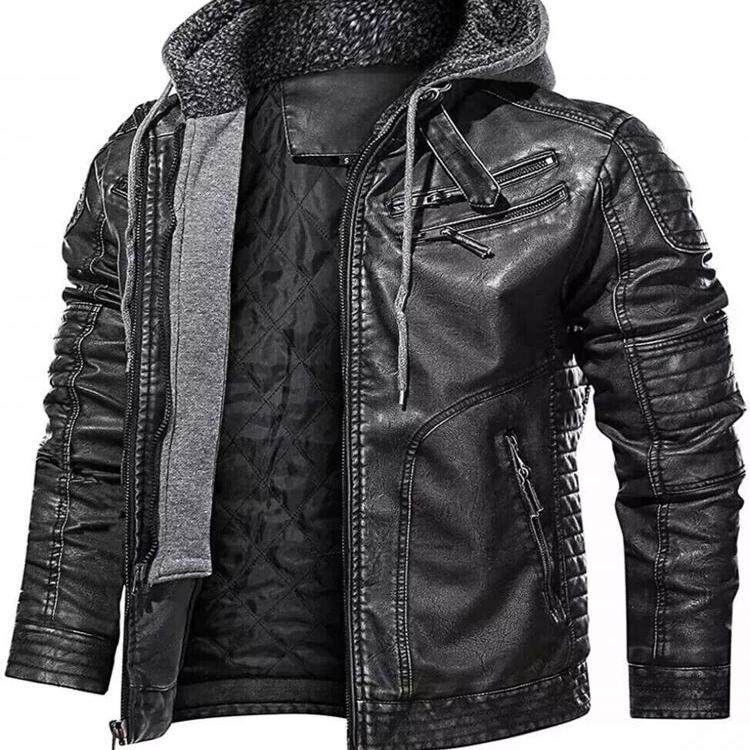 美国代购Motorcycle ▼手作真皮摩托车飞行员仿旧可拆卸连帽夹克