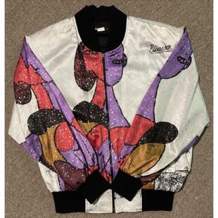 美国代购Jacket古着90年代全拉链短外套复古男女宽松印花立领夹克