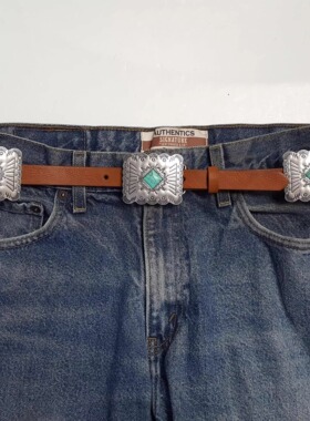 美国代购Concho◇手作复古西式扇贝形边银色康乔扣皮革腰带皮带