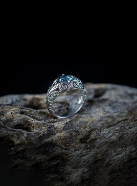 纯银复古宝石镶嵌戒指自然精灵