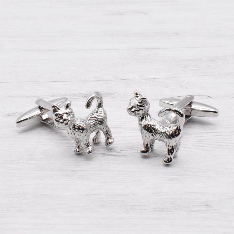 Cufflinks㊣海外代购 手作迷人个性可爱猫咪优质铜制镀白金袖扣