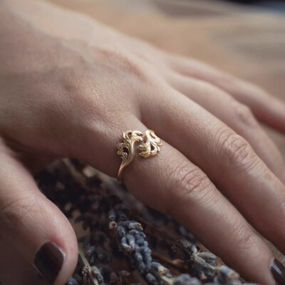 小巧摇曳紫藤枝叶纯银K金戒指