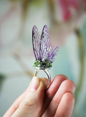 粉红色仙女翅膀蝴蝶精灵之翼戒指