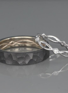 情侣14K纯白金镶钻指环对戒戒指