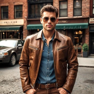 加拿大代购 机车夹克皮衣 Biker◇手作复古飞行员棕色真皮拉链男士