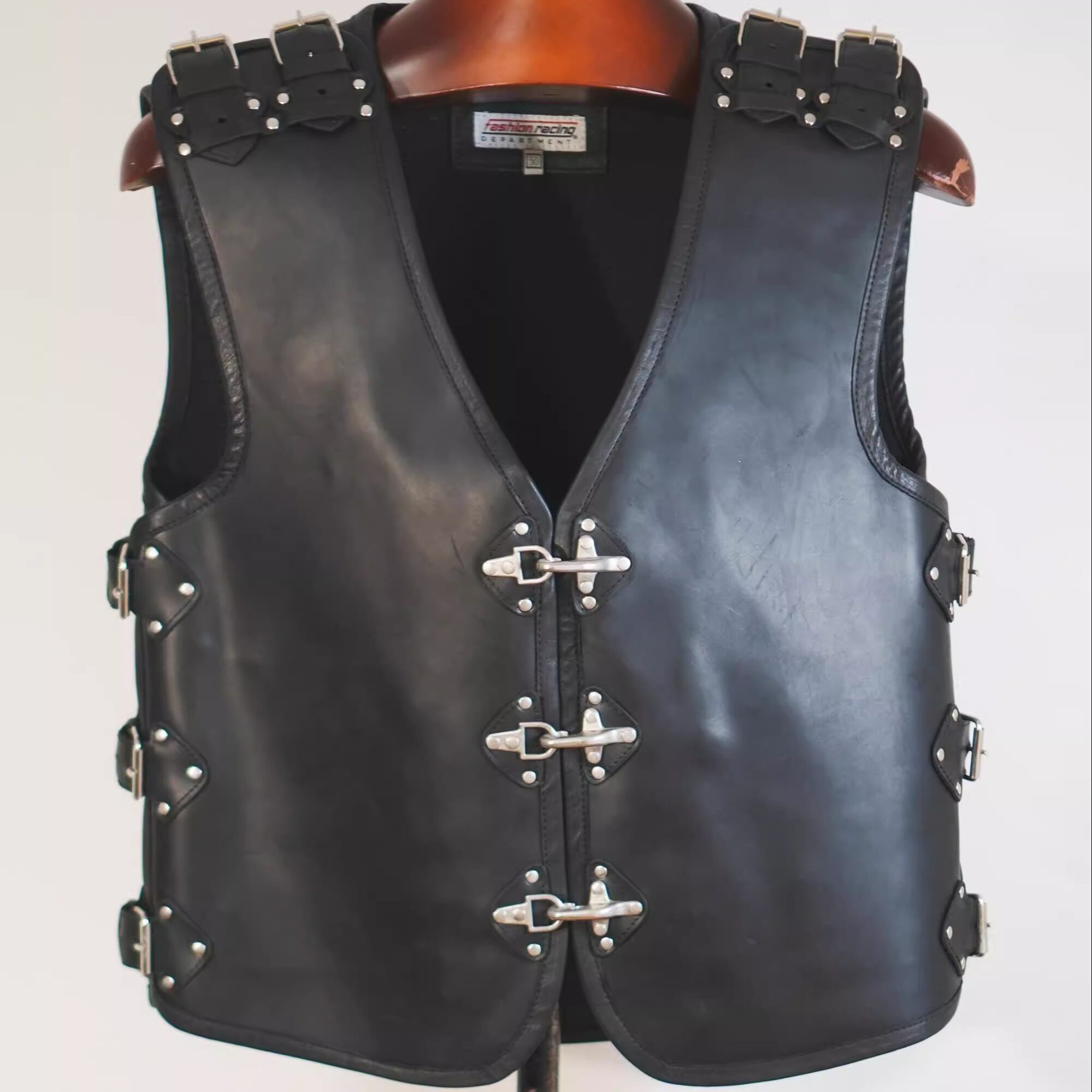 西班牙代购 Leather◎手作复古赛博朋克金属搭扣真皮机车背心马甲