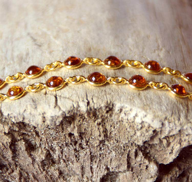 意大利代购Natural◇手作优雅天然波罗的海琥珀925纯银镀金手链