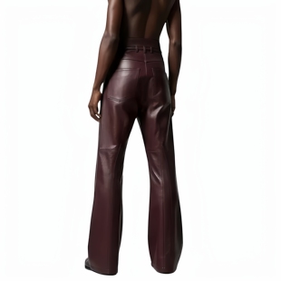 阔腿机车裤 美国代购 朋克高腰拉链皮革喇叭裤 手作哥特式 Leather㊣