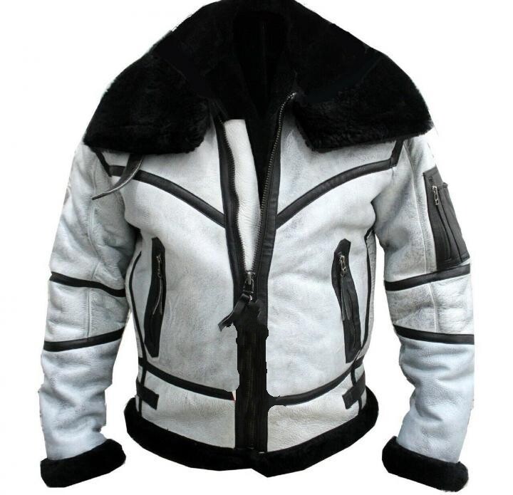 Jacket美国代购 手作迷人保暖加绒拉链白色真皮摩托车骑行皮衣