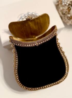 美国代购Handle◎手作定制经典时尚简约复古天鹅绒金属手提晚宴包