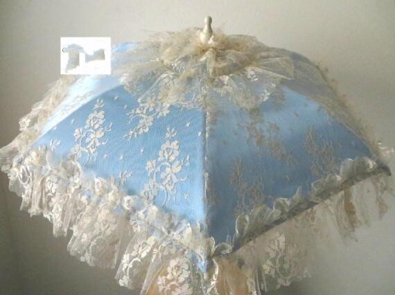 Satin㊣海外代购 手作特别复古维多利亚类似花边舞会遮阳木柄伞